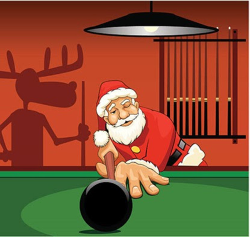 Animation of Santa playing snooker at the Skerries Golf Club Christmas Snooker Final 2024
